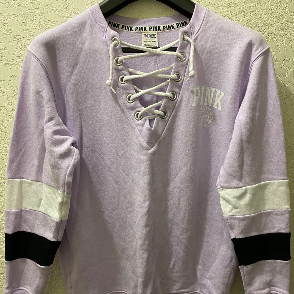 VS Pink Lace up Crew Sweathirt Lilac Size XS